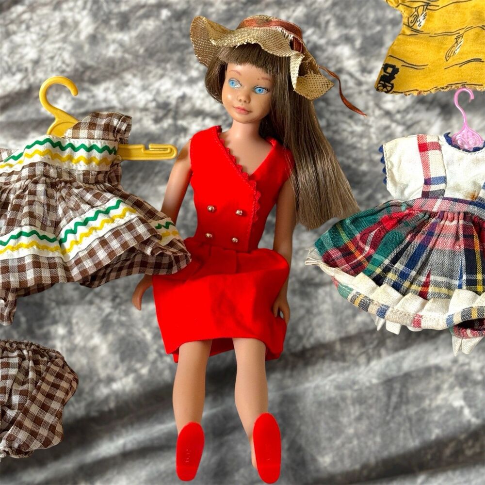 1963 Skipper Test Sample Doll Red Sensation #1901 Dress Shoes Hat + 2 Dresses